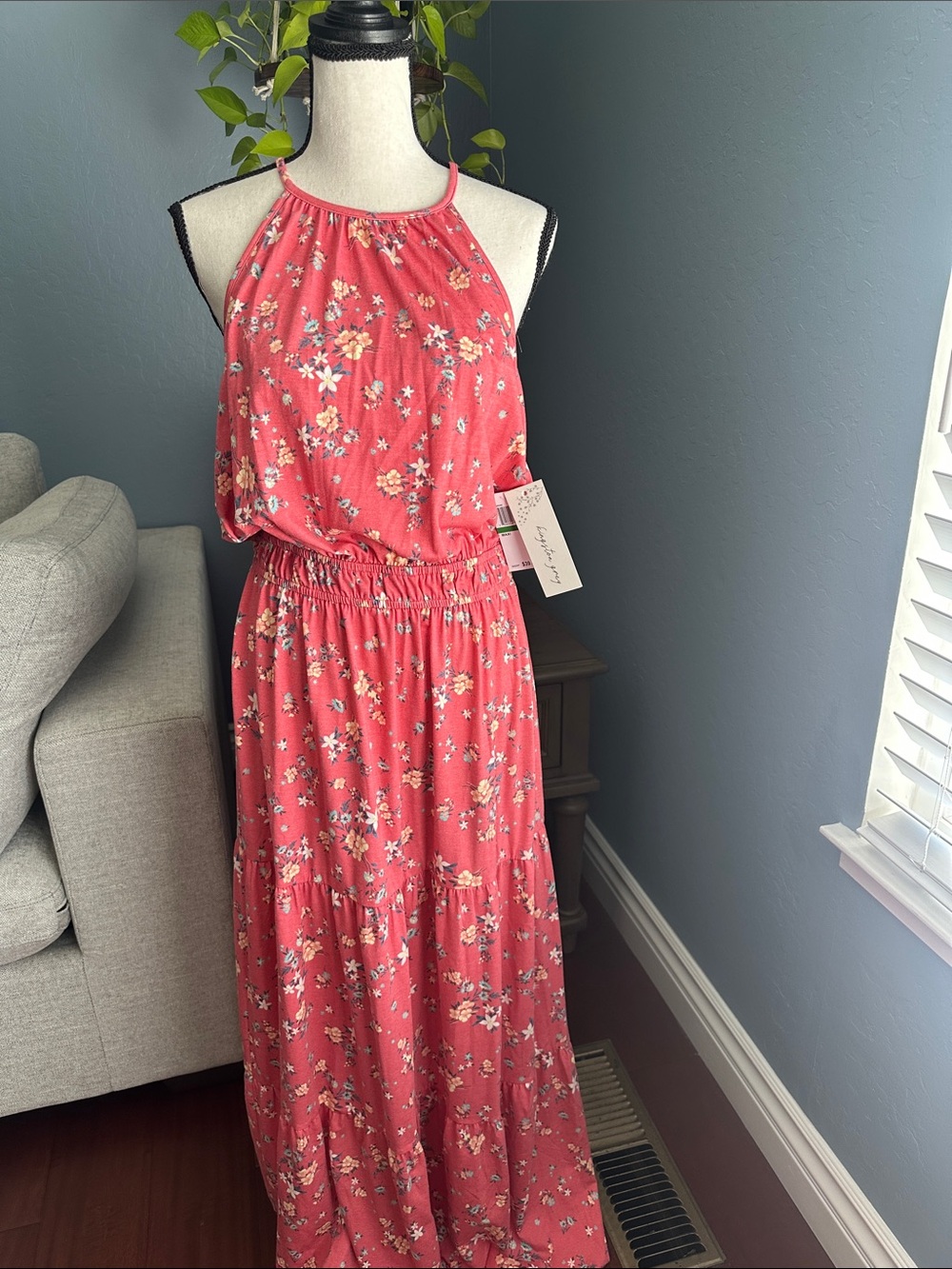 Kingston Coral-Pink Floral Halter Maxi Dress